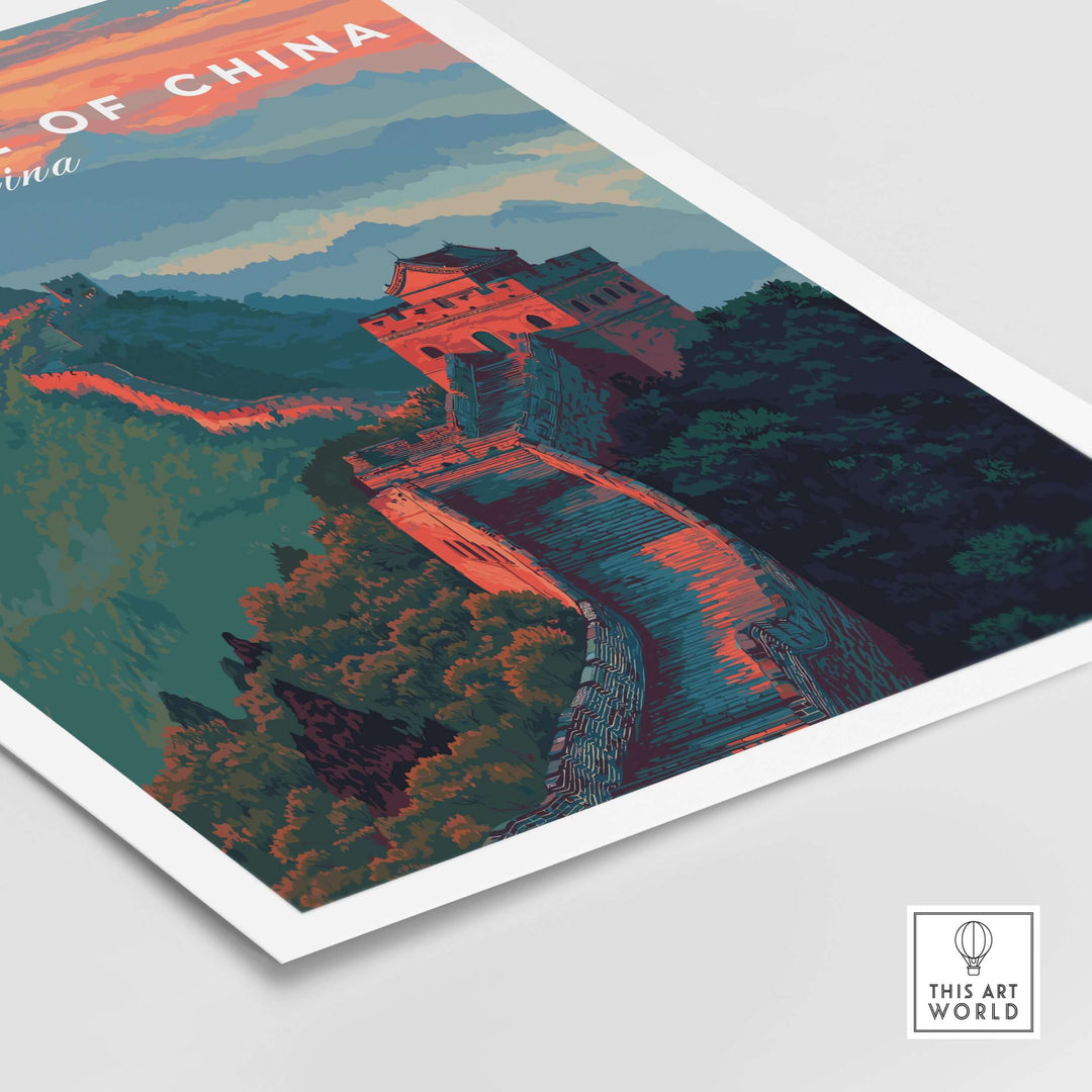 Great Wall of China Ridge Walk Poster showcasing majestic architecture in vibrant colors.