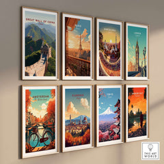 The Great Wall of China Art Print - Scenic Landscape Travel Poster showcased among other city travel posters.