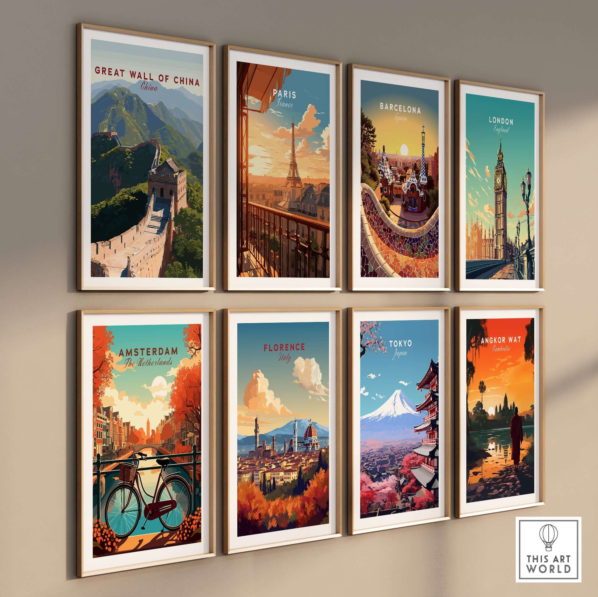The Great Wall of China Art Print - Scenic Landscape Travel Poster showcased among other city travel posters.