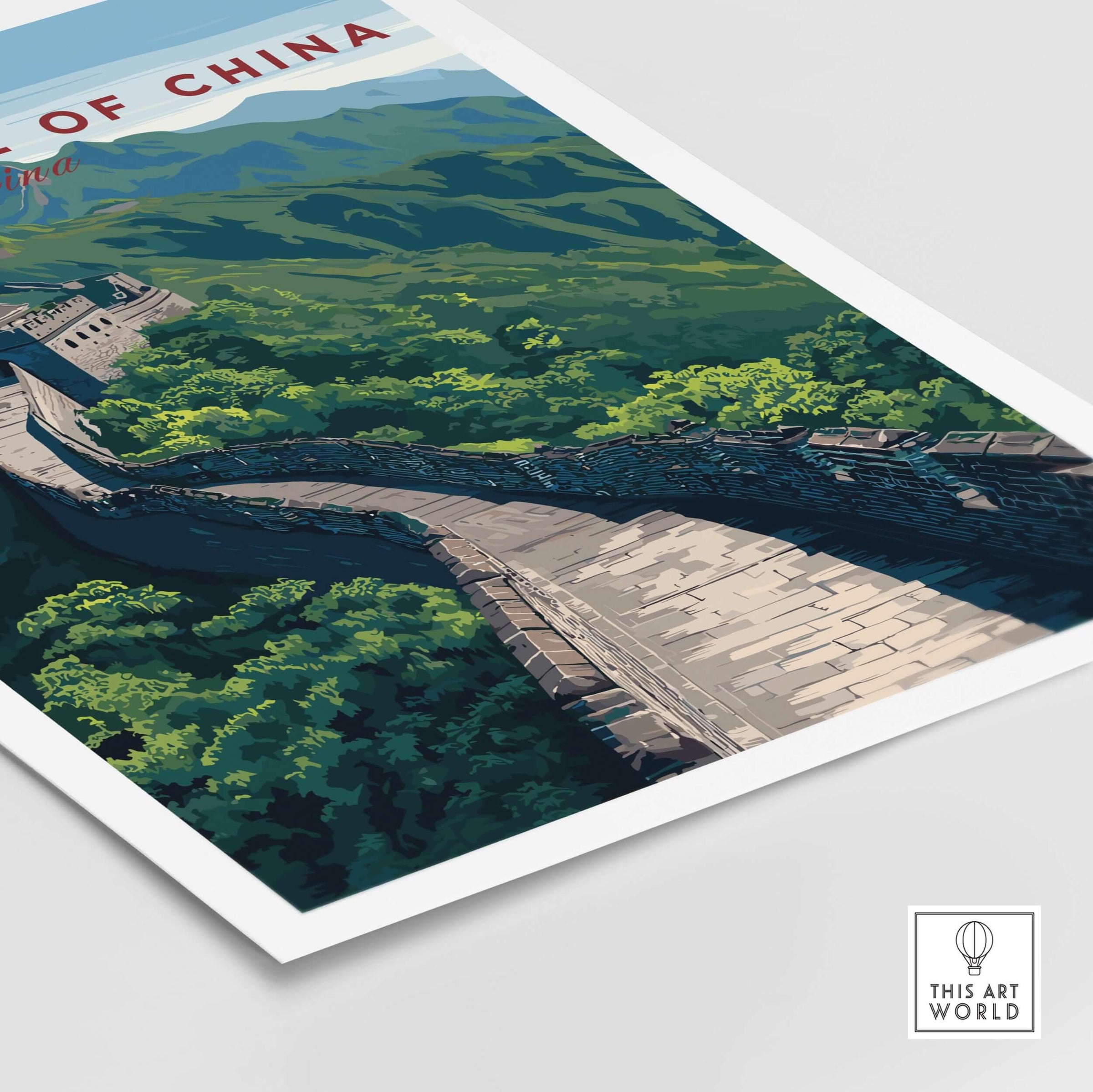 Great Wall of China Scenic View Poster - Historic Landmark Wall Art with lush landscapes and ancient structure