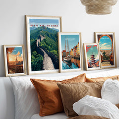 Great Wall of China Scenic View Poster - Historic Landmark Wall Art displayed among other travel posters.