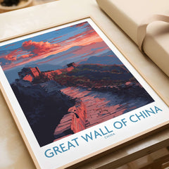Great Wall of China Twilight Scene Print - Dramatic Sunset Wall Decor