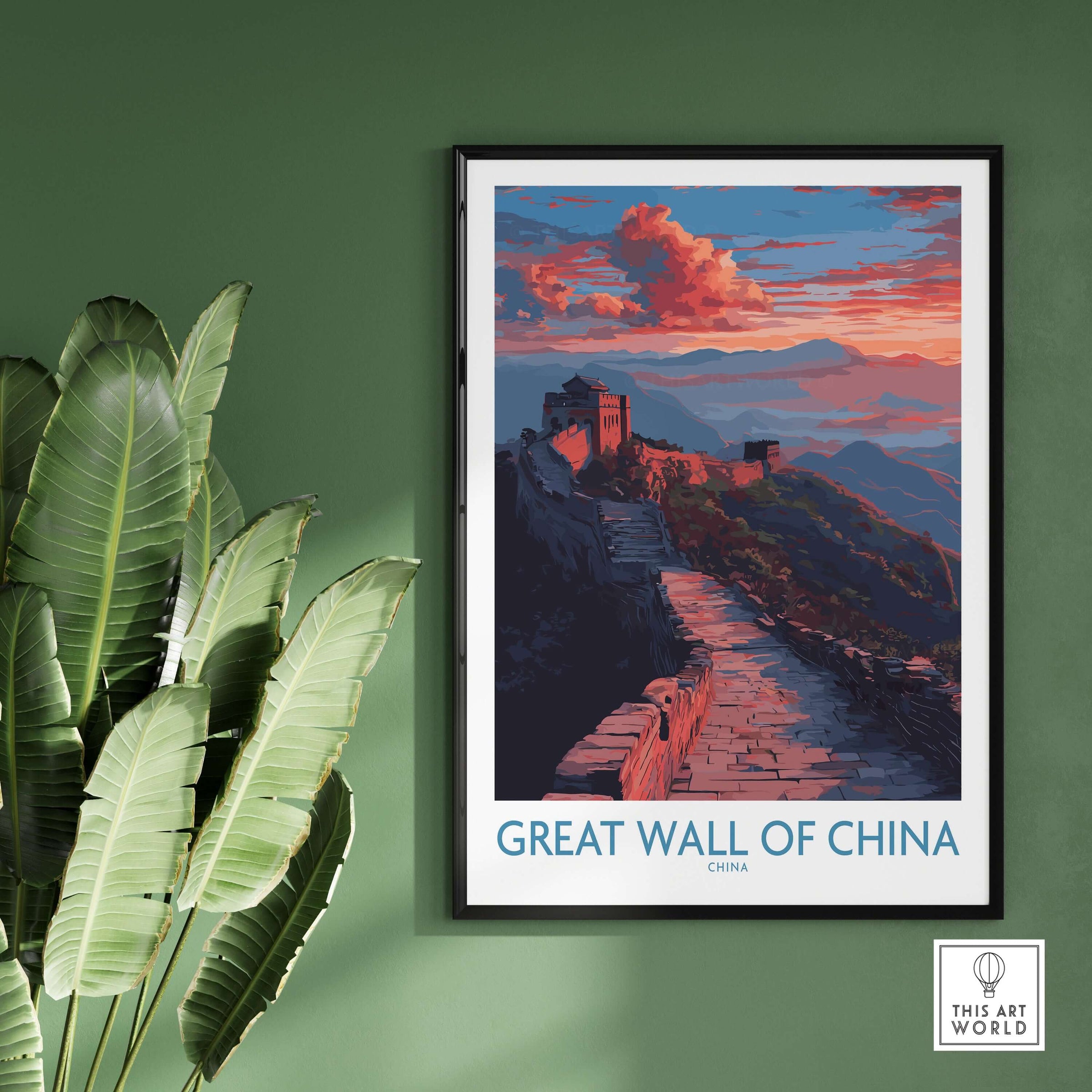 Great Wall of China Twilight Scene Print - Dramatic Sunset Wall Decor showcasing the majestic Great Wall at sunset.