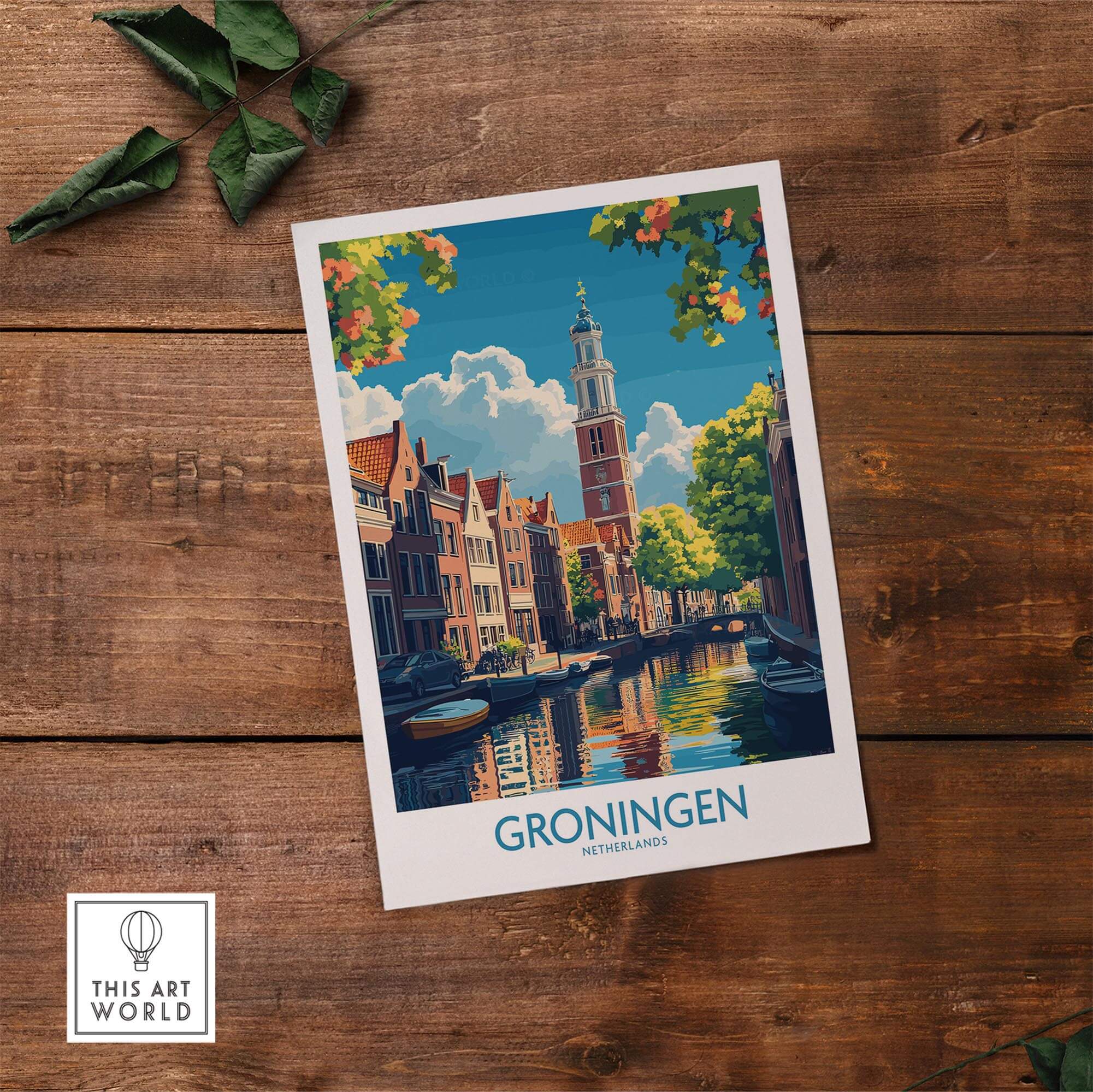 Groningen Poster Netherlands showcasing scenic canals and charming architecture, perfect for home decor.