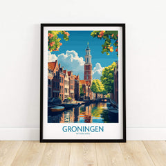 Groningen Poster Netherlands featuring a scenic view of Dutch architecture and canals.