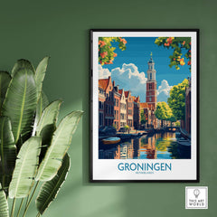 Groningen Poster Netherlands showcasing the picturesque canal and architecture in Groningen, Netherlands.