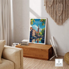 Groningen Print Netherlands displayed in a cozy home setting, showcasing Dutch architecture and picturesque canals.