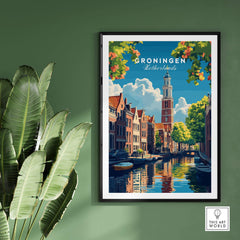 Groningen Print Netherlands showcasing traditional Dutch architecture and scenic canals in a stylish home decor setting.