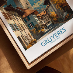 Gruyères Switzerland Poster | Scenic Alpine Village Canvas Print featuring charming architecture and vibrant autumn colors.