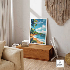 Guadeloupe travel poster print showcasing vibrant colors and tropical scenery, ideal for home decor.