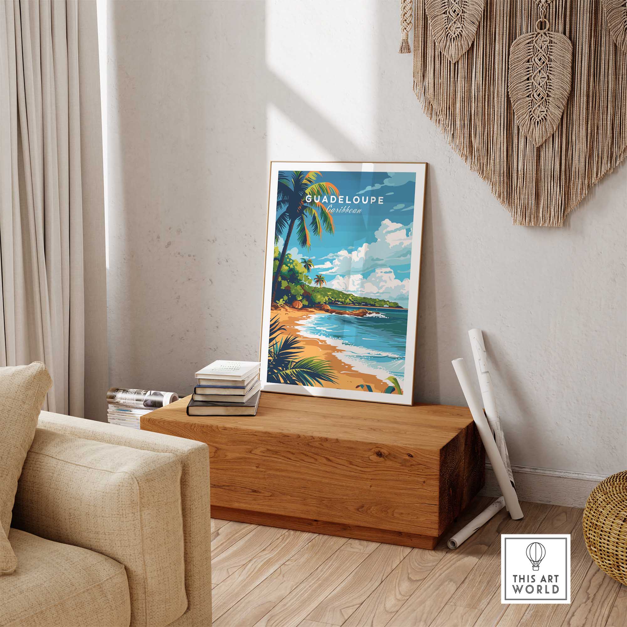 Guadeloupe travel poster print showcasing vibrant colors and tropical scenery, ideal for home decor.