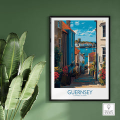 Guernsey St Peter Port Castle Cornet Art Print | Colourful Town Poster featuring vibrant waterfront scene.