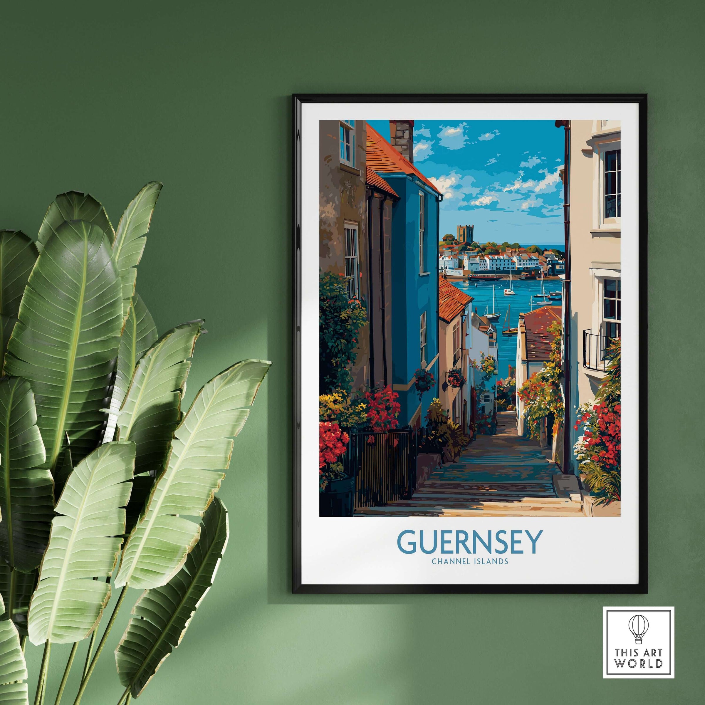 Guernsey St Peter Port Castle Cornet Art Print | Colourful Town Poster featuring vibrant waterfront scene.