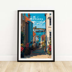 Guernsey Channel Islands Harbour Print | British Seaside Decor showcasing a charming harbor view and coastal landscape.