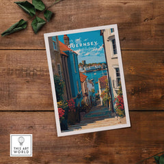 Guernsey Channel Islands Harbour Print | British Seaside Decor showcasing a charming harbor view and coastal atmosphere.