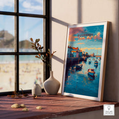 Guernsey Coastal Harbour Sunset Print | Channel Islands Wall Art displayed in a bright room with a beautiful view.