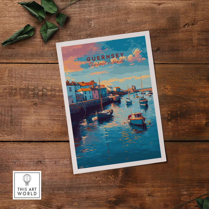 Guernsey Coastal Harbour Sunset  Print | Channel Islands Wall Art showcasing boats and a scenic harbour.