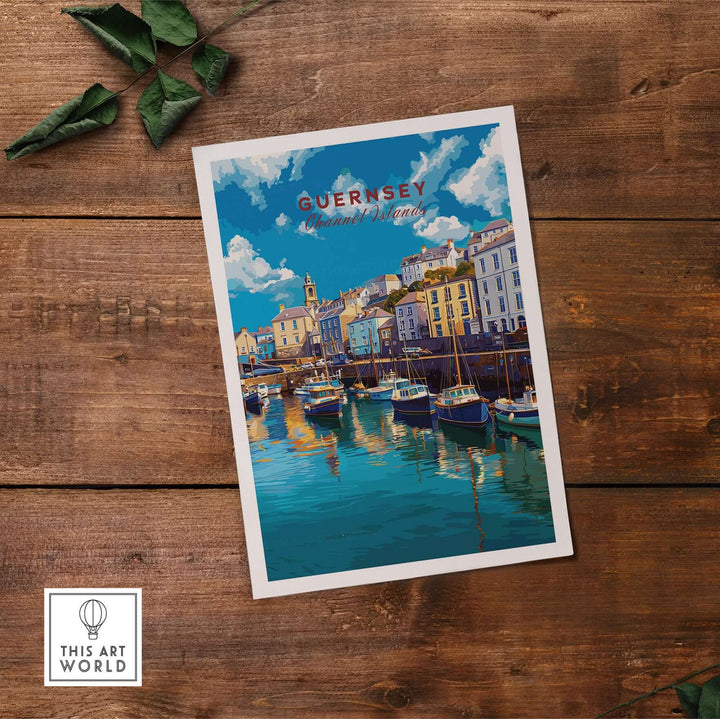 Guernsey Colourful Seaside Village Print | Channel Islands Wall Decor features vibrant coastal village scenes.