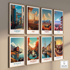 Guernsey St Peter Port Castle Cornet Art Print | Colourful Town Poster displayed alongside other city art prints.