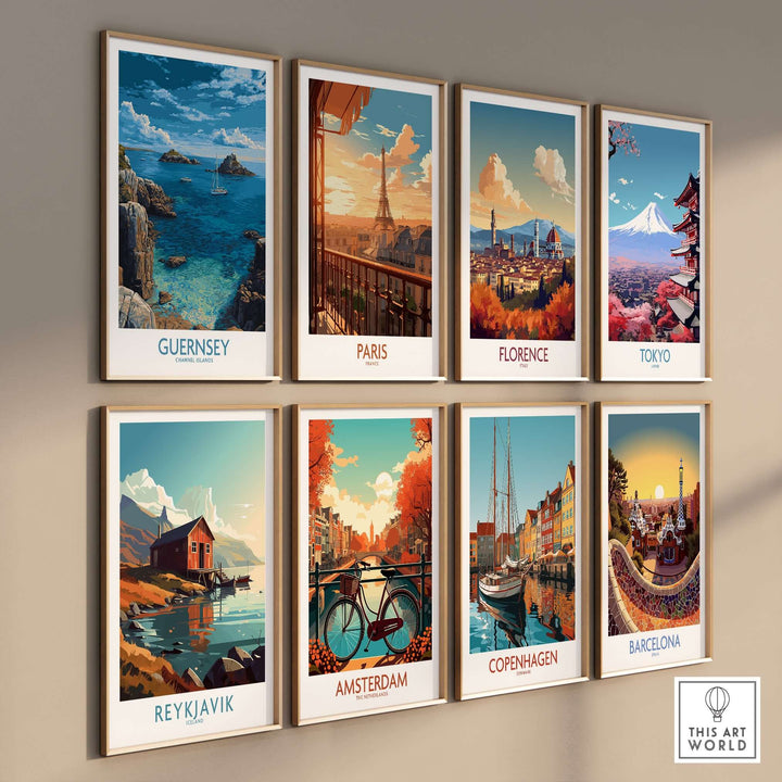 Guernsey Print Channel Islands Coast Art | Rocky Shore Sailing Poster displayed among city art prints.