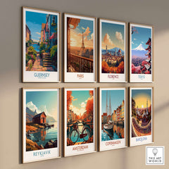 Guernsey Poster - Channel Islands Art Print | Harbour View displayed among various city art prints.