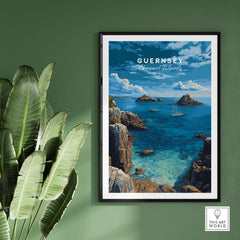 Guernsey Print | Channel Islands Wall Decor showcasing coastal beauty and tranquility in a framed illustration.