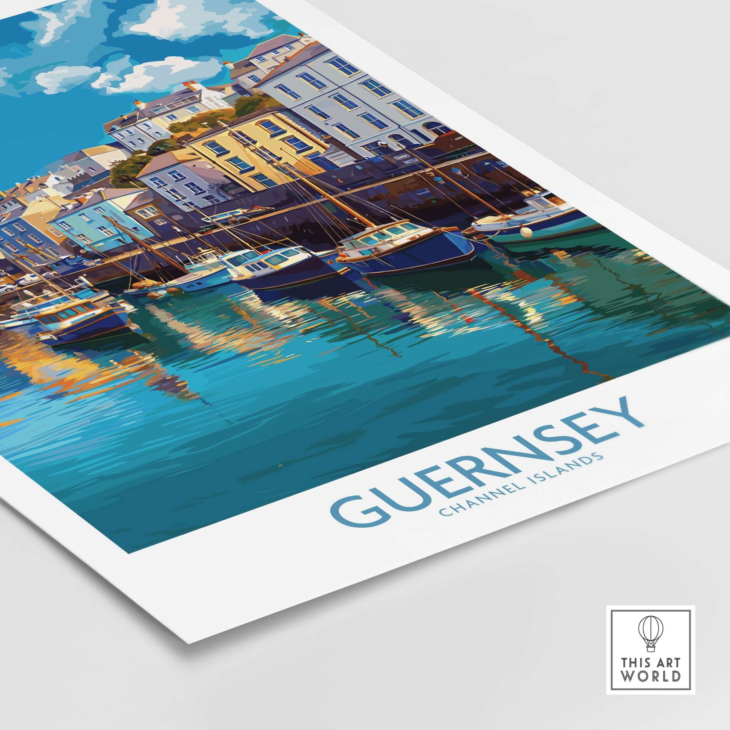 Guernsey St Peter Port Townscape Art Print | Historic Harbour Poster featuring the picturesque harbour in vibrant colors.