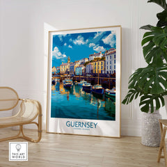 Guernsey St Peter Port Townscape Art Print | Historic Harbour Poster displayed in a stylish interior setting.