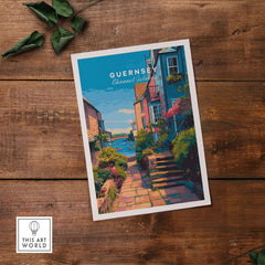 Guernsey St Peter Port Steps Print | British Seaside Wall Decor featuring vibrant coastal steps and scenic views.