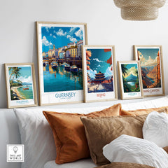 Guernsey St Peter Port Townscape Art Print | Historic Harbour Poster in a stylish home setting.