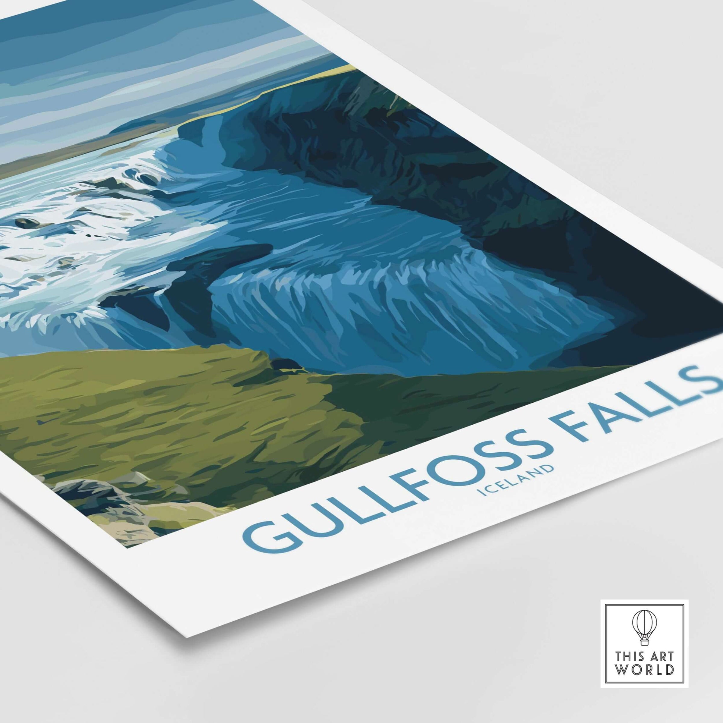 Gullfoss Falls Iceland Art Print | Majestic Waterfall Poster showcasing the iconic Gullfoss waterfall in vibrant colors.