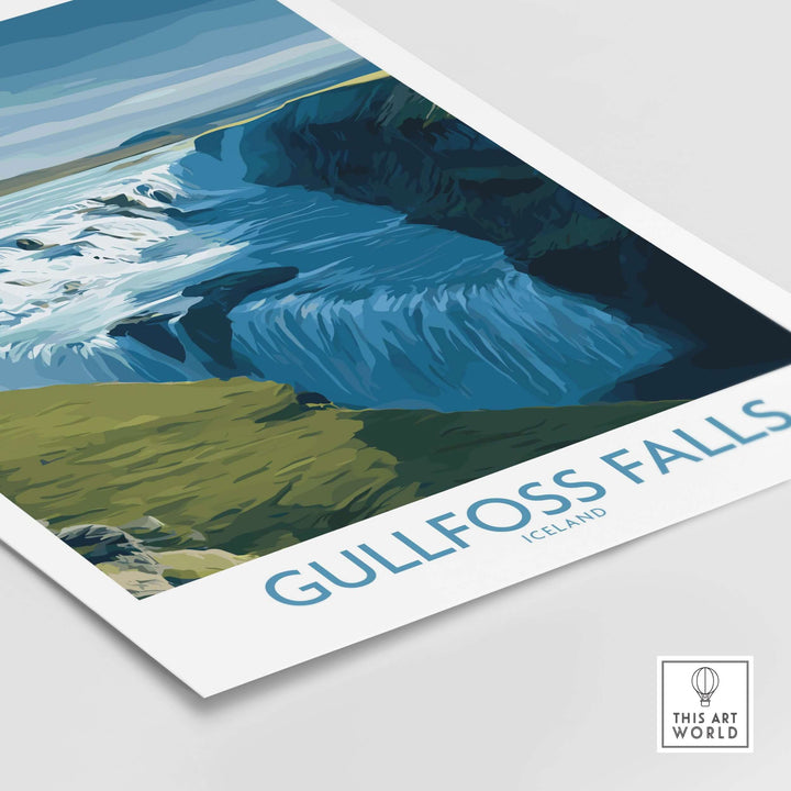 Gullfoss Falls Iceland Art Print | Majestic Waterfall Poster showcasing the stunning Gullfoss Falls in vibrant colors.
