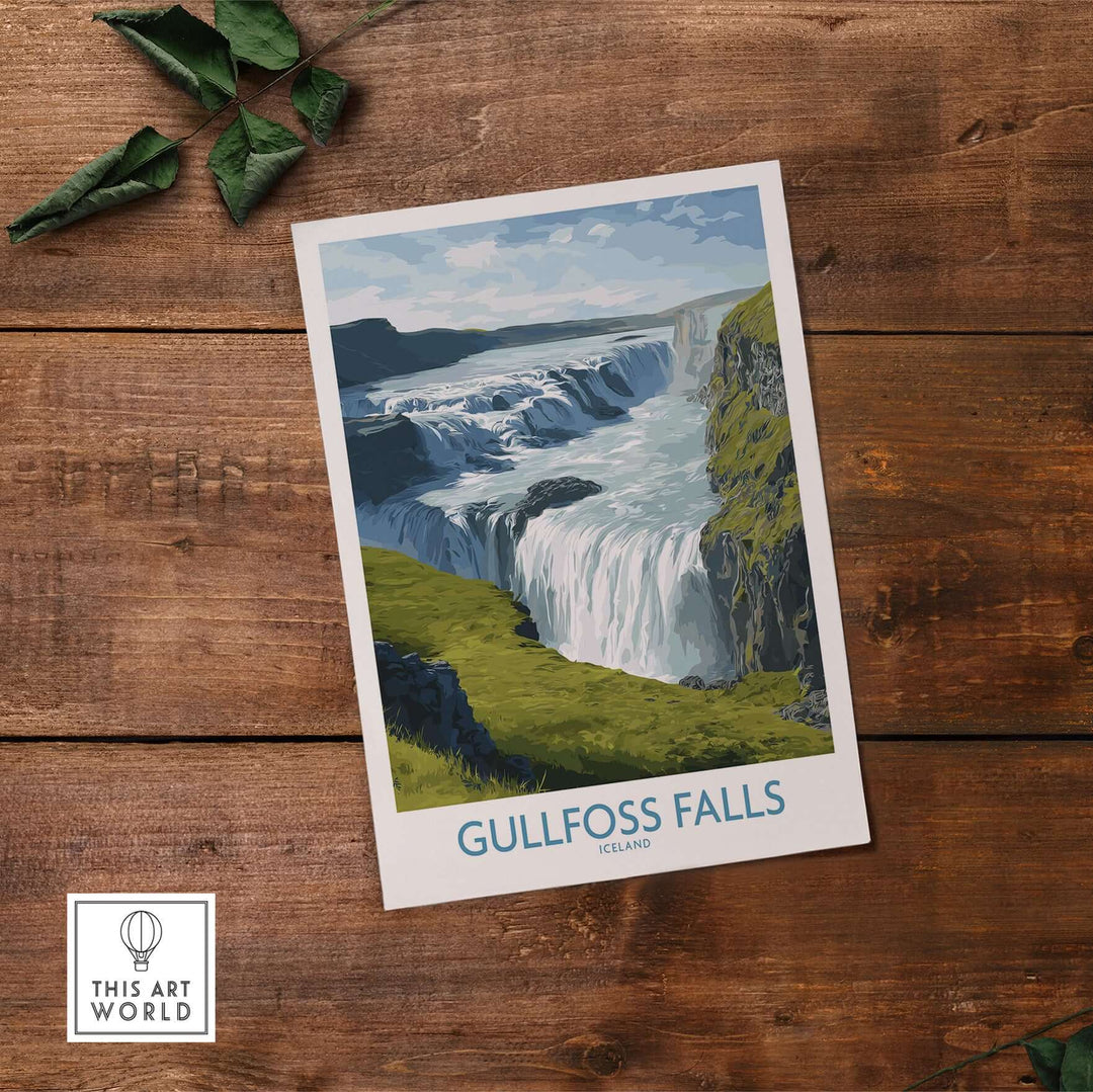 Gullfoss Falls Iceland Print showcasing the stunning landscape and powerful waterfall in Iceland.