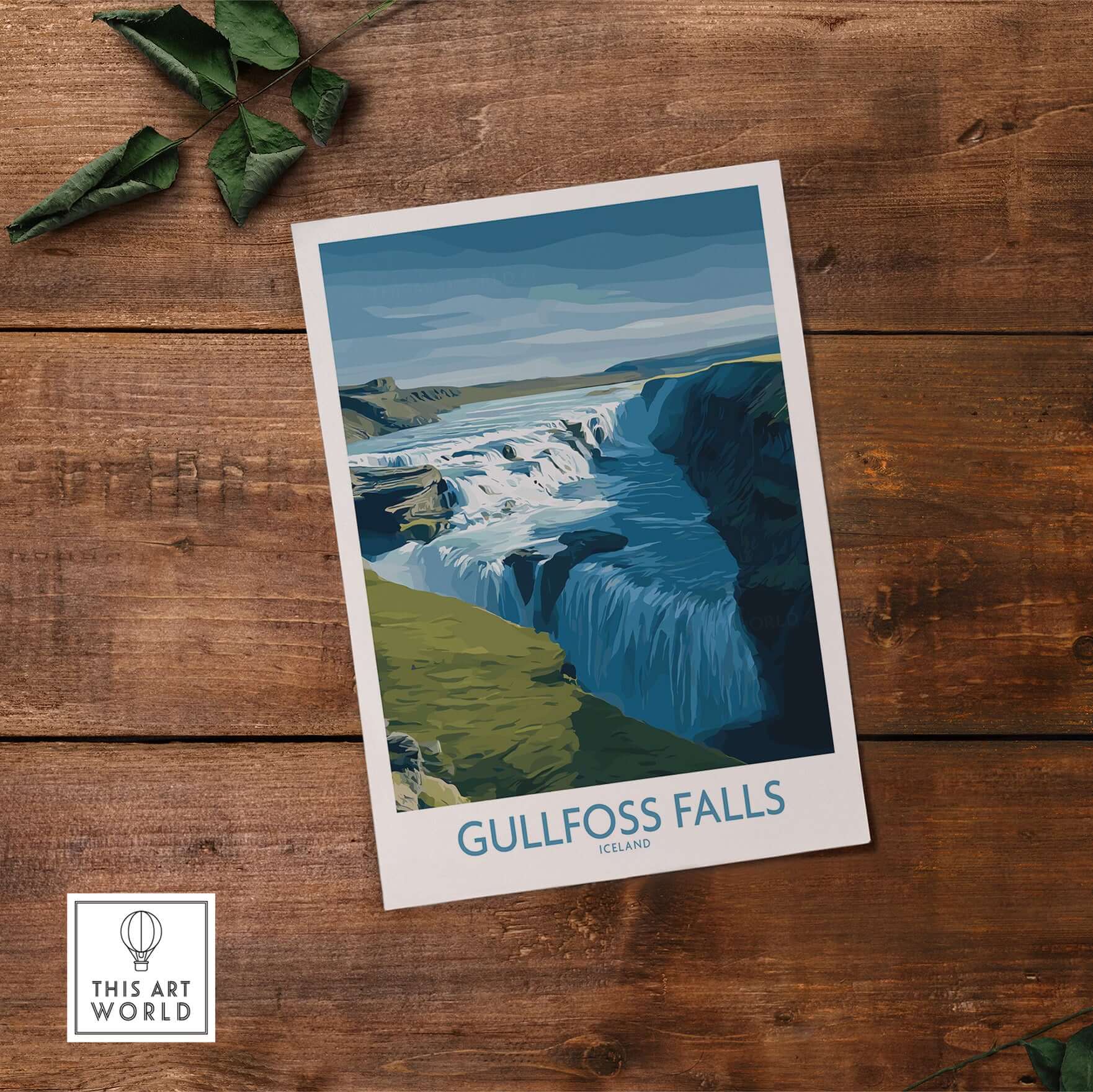 Gullfoss Falls Iceland Art Print | Majestic Waterfall Poster showcasing the iconic waterfall in vivid colors.