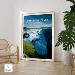 Gullfoss Falls Iceland Print | Icelandic Nature Wall Art displayed in a stylish interior setting with plants.