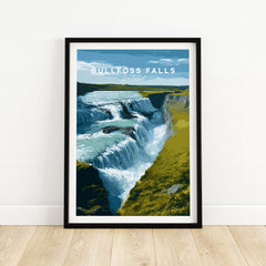 Gullfoss Falls Iceland Print | Icelandic Landscape Decor featuring a stunning watercolor of the falls.