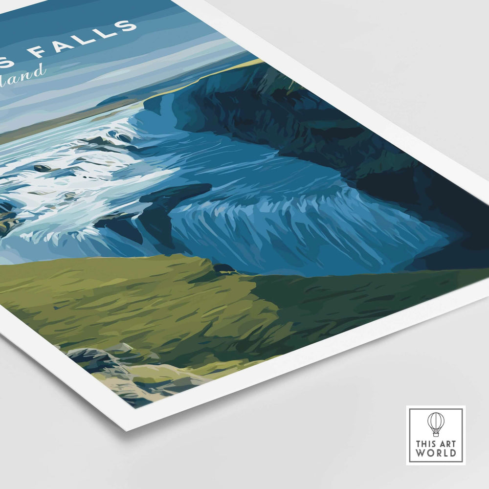 Gullfoss Falls Iceland Print | Icelandic Nature Wall Art showcasing the stunning Gullfoss waterfall in vibrant colors.
