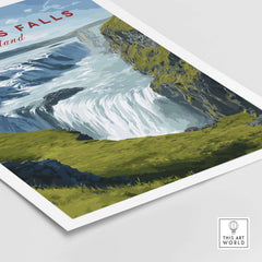 Gullfoss Falls Poster Iceland | Nordic Nature Wall Decor, showcasing the majestic waterfall and dramatic landscapes.