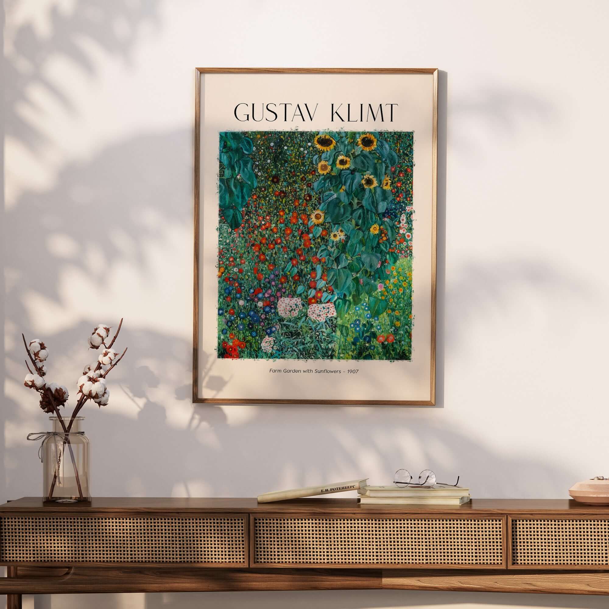Gustav Klimt Art Print - Farm Garden with Sunflowers 1907 - Art Nouveau Landscape Poster Wall Decor in a stylish room