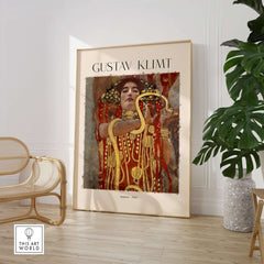 Gustav Klimt Art Print - Hygieia 1907 - Golden Phase Wall Art displayed in a modern interior setting.