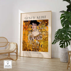 Gustav Klimt Art Print - Portrait of Adele Bloch-Bauer I Poster 1907 displayed in a modern interior setting.