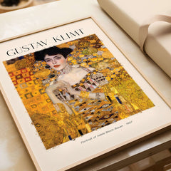 Gustav Klimt Art Print - Portrait of Adele Bloch-Bauer I Poster 1907 displayed in a stylish frame.