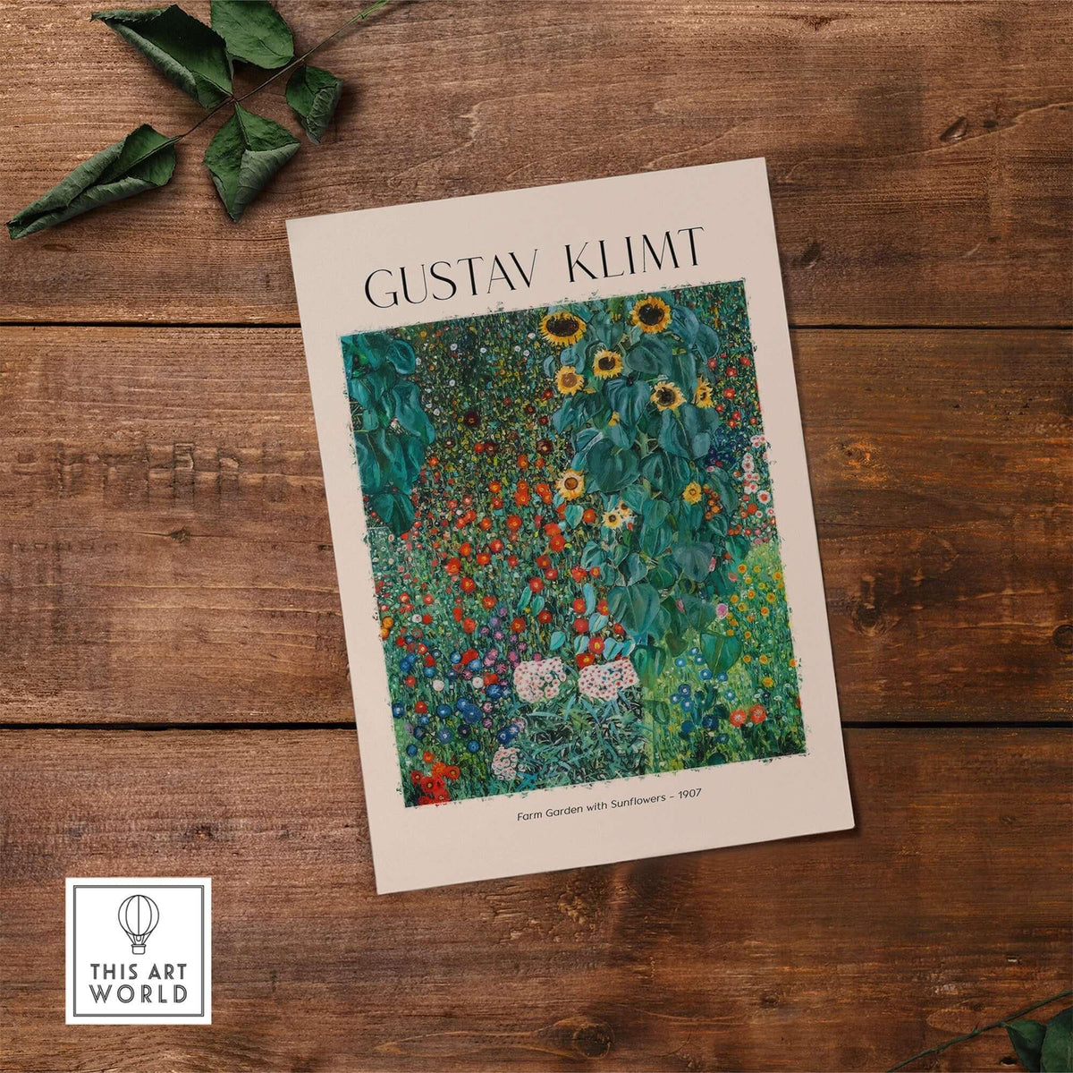 Gustav Klimt Art Print - Farm Garden with Sunflowers 1907 - Art Nouveau Landscape Poster Wall Decor, vibrant floral design.