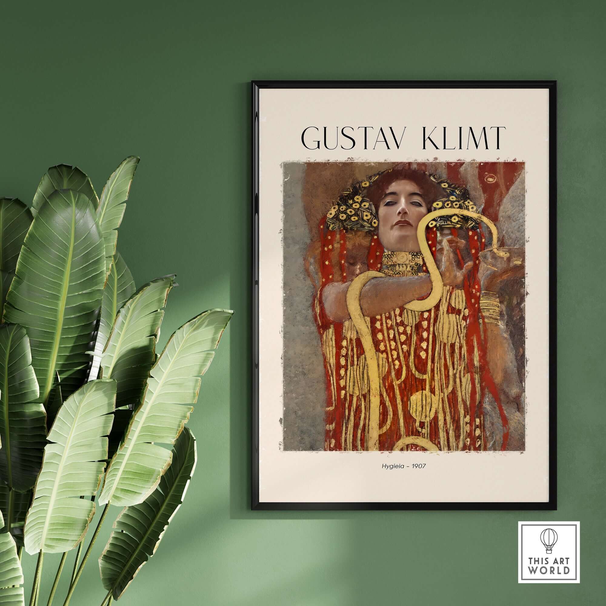 Gustav Klimt Art Print - Hygieia 1907 - Golden Phase Wall Art displayed in a modern living space.