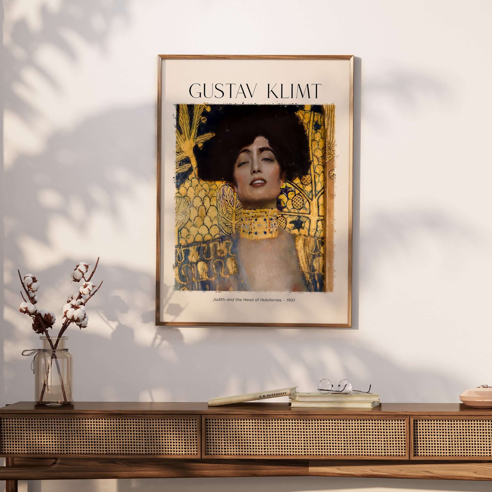Gustav Klimt Art Print - Judith and Holofernes Art Print 1901 - Golden Phase Wall Decor Poster on display.