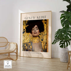 Gustav Klimt Art Print - Judith and Holofernes Art Print 1901 - Golden Phase Wall Decor Poster displayed in a modern interior.