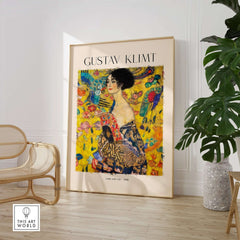 Gustav Klimt Lady with Fan Art Print 1918 - Art Nouveau Poster displayed in a stylish interior setting.