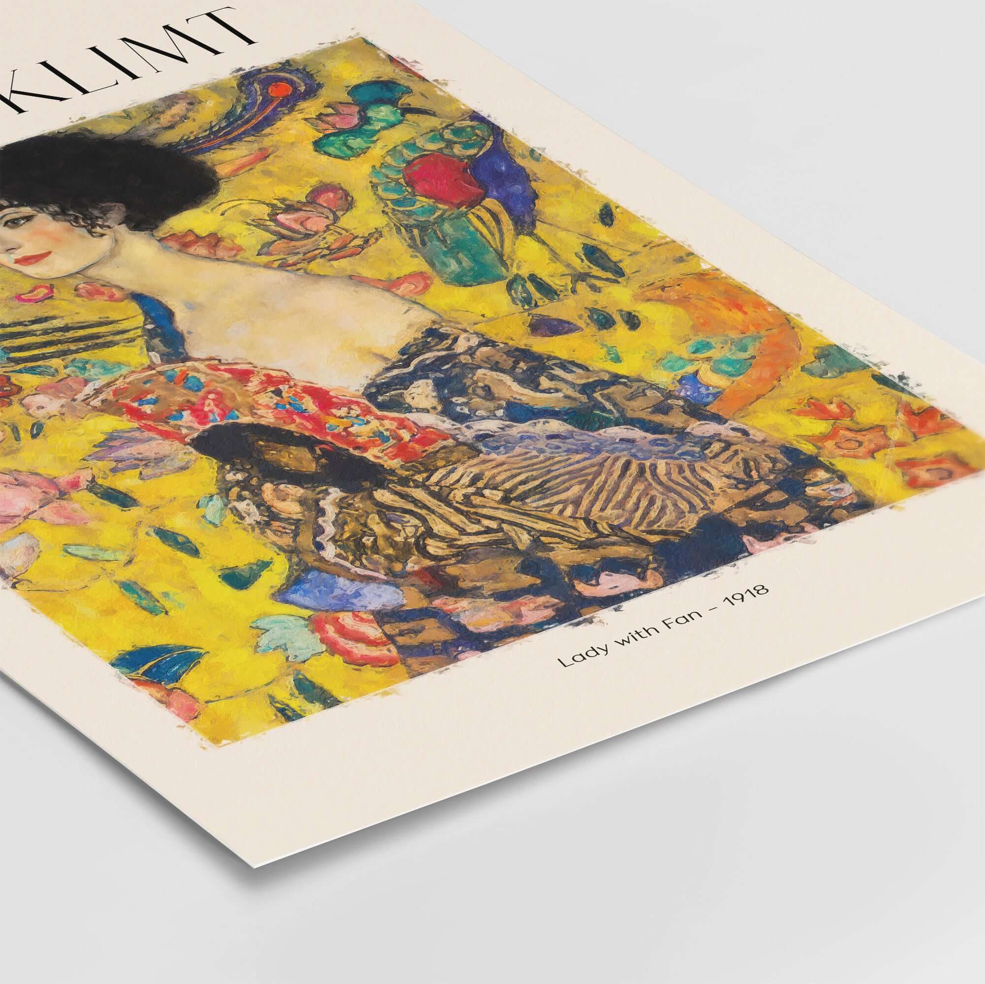 Gustav Klimt Lady with Fan Art Print 1918 - Art Nouveau Poster featuring vibrant colors and intricate patterns.