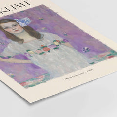 Gustav Klimt Mäda Primavesi Portrait Poster 1903 - Vienna Secession Art Print Wall Decor featuring a young girl in a floral dress.