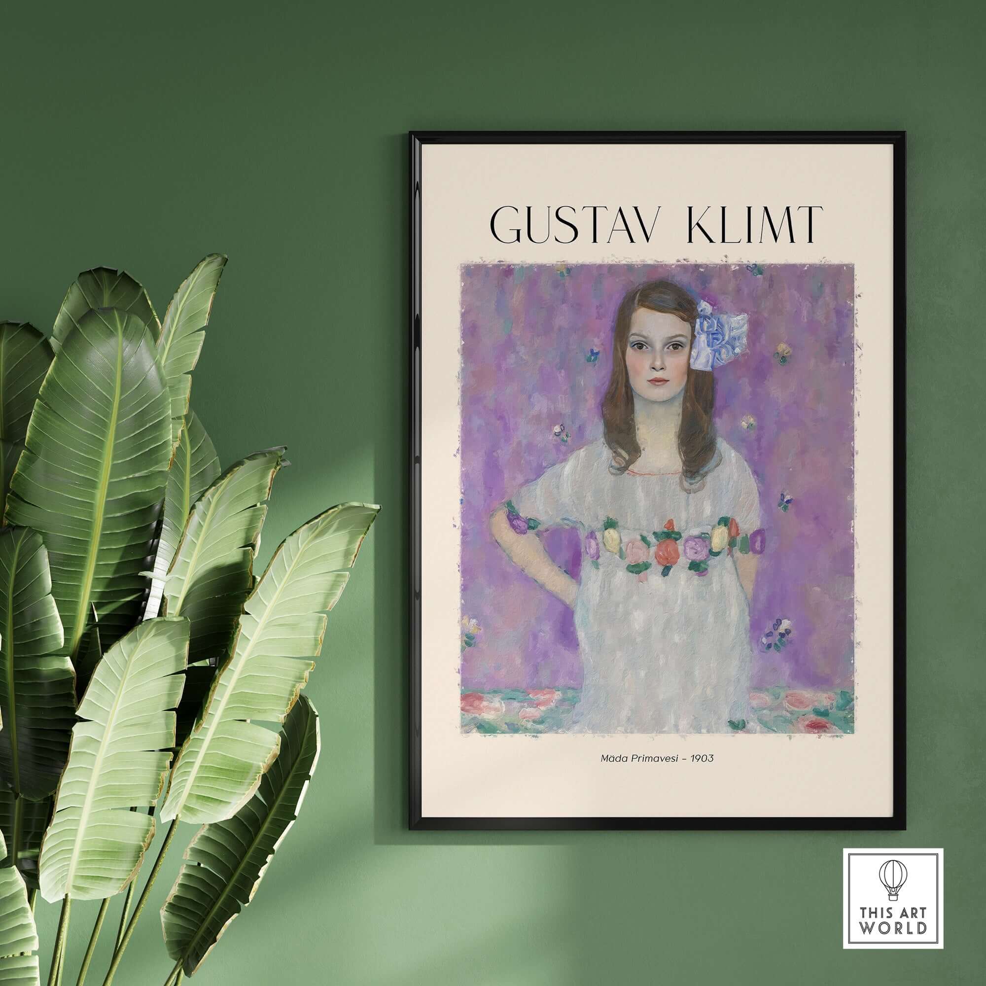 Gustav Klimt Mäda Primavesi Portrait Poster 1903 - Vienna Secession Art Print Wall Decor on green wall